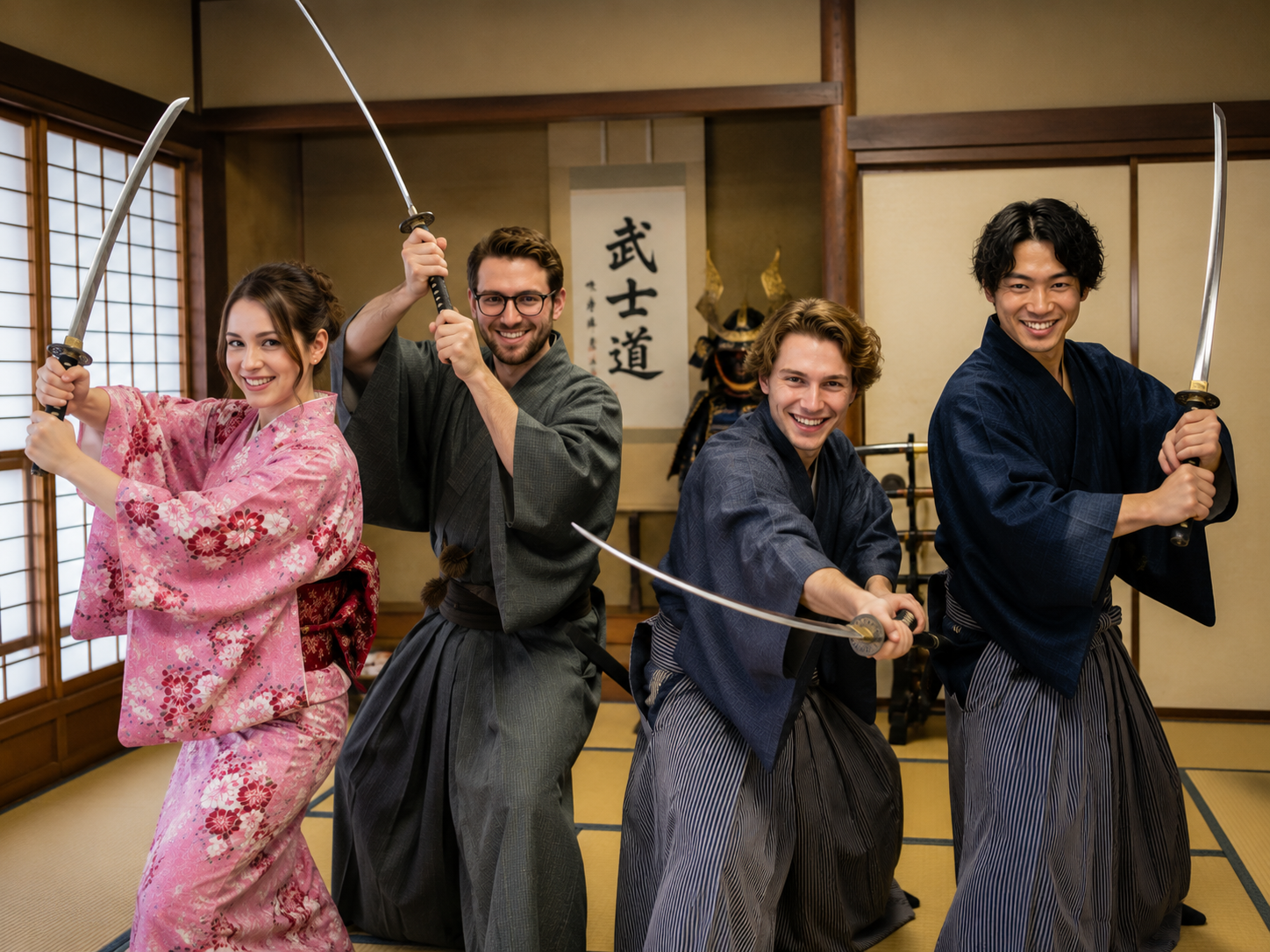 武士道の遊び心あるポーズ